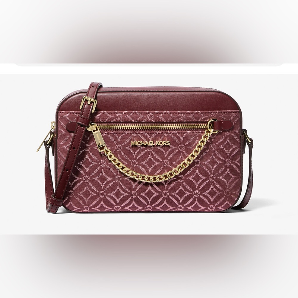 🔥SALE🔥Michael Kors Jet Set Large Metallic Logo Jacquard Crossbody Bag